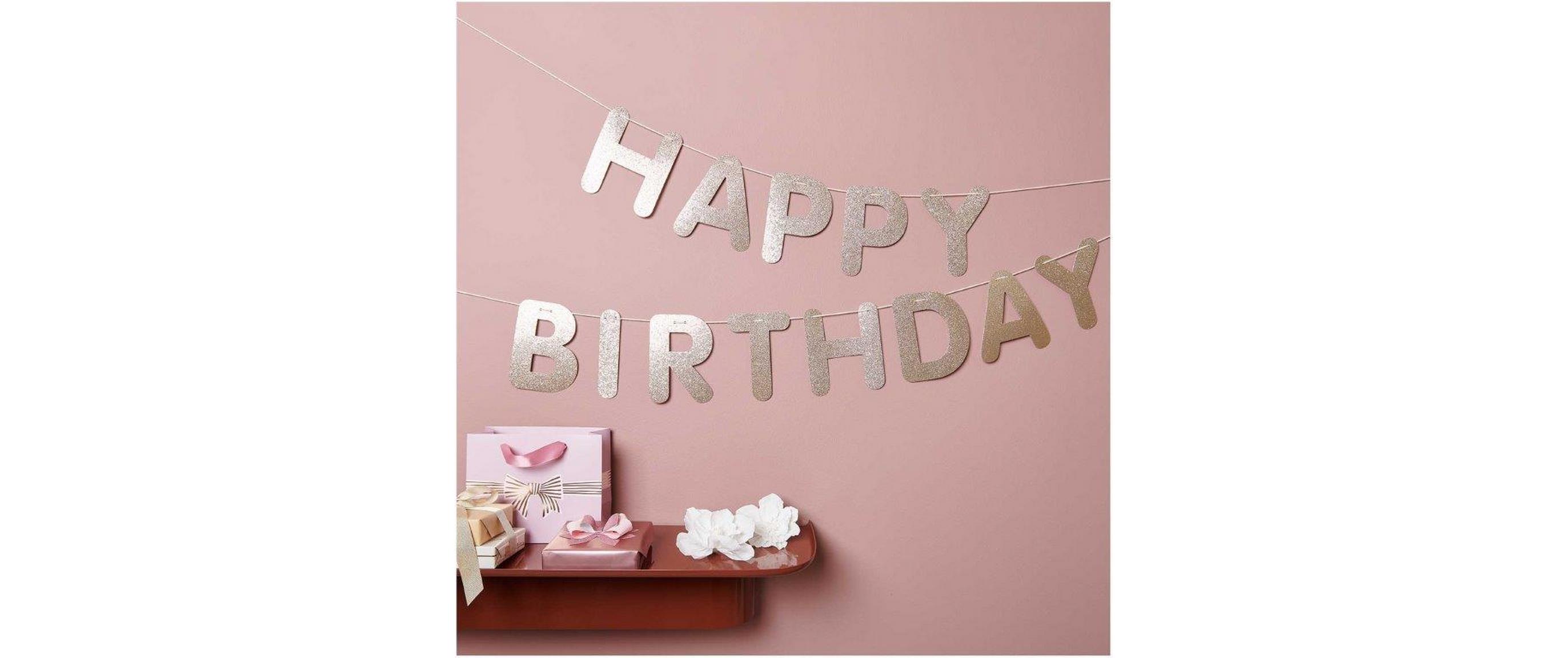 Girlande Happy Birthday, Glitter GoldDekorative Papiergirlande zum Geburtstag