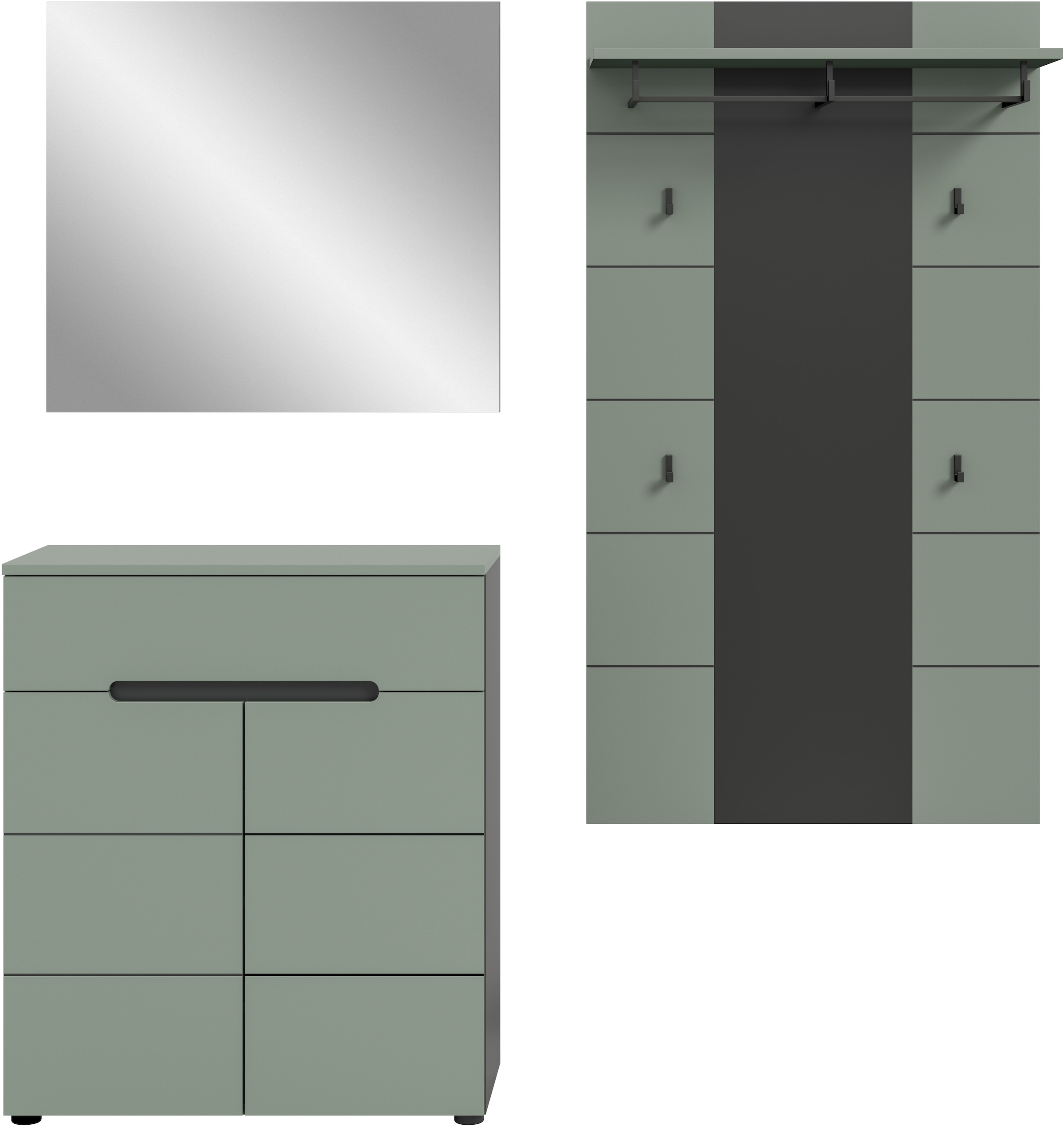 INOSIGN Garderoben-Set »REHAT, TOPSELLER!, 3-teilig, Breite 175 cm, individuell erweiterbar« Set, bestehend aus: Kommode, Spiegel und Garderobenpaneel, 3 Stk. tlg.