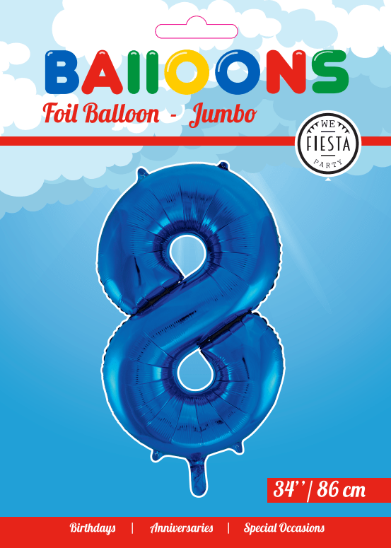 Folie Ballon Cijfer 8 Blauw XL 86cm leeg