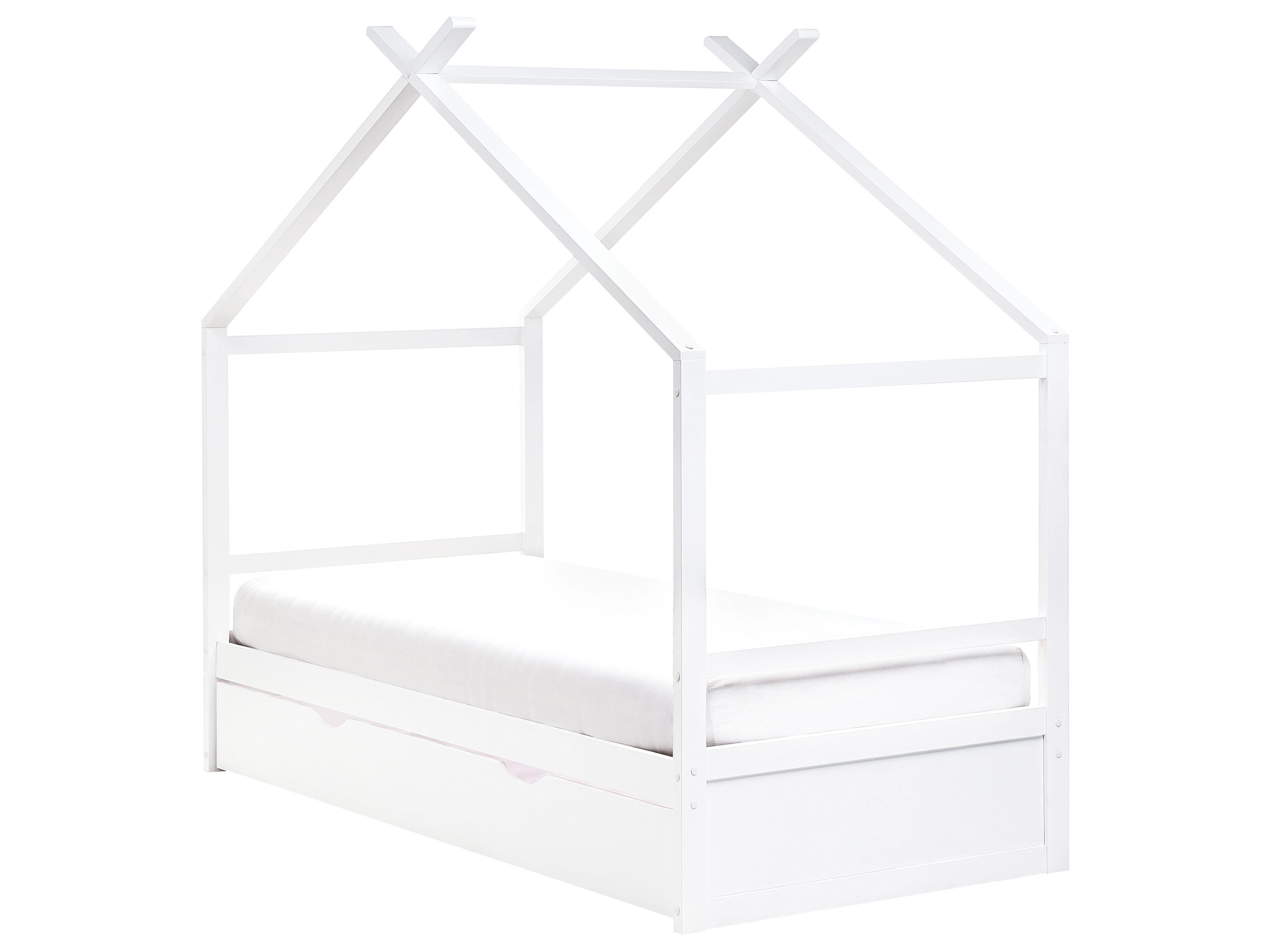 Kinderbed Huis Dennenhout ORGEVAL 90 x 200 cm met opbergruimte Wit