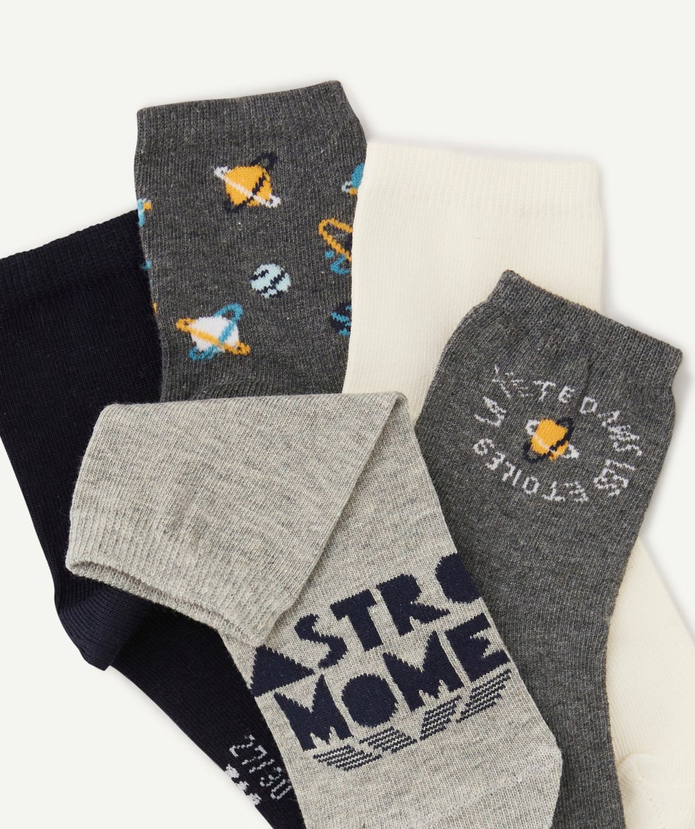 LOT DE 5 PAIRES DE CHAUSSETTES GARÇON BLEU FONCÉ GRIS ET ÉCRU