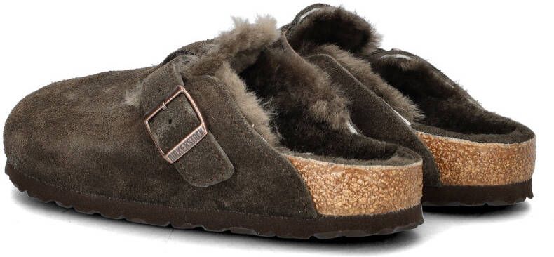 Birkenstock slipper BOSTON Shearling Mocca Suede Leather narrow