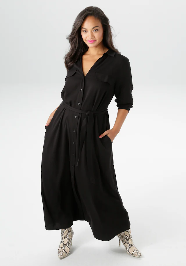Aniston PLUS Blusenkleid Pattentaschen durchgeknöpftes Kleid aus weich fallender Viskose - NEUE KOLLEKTION