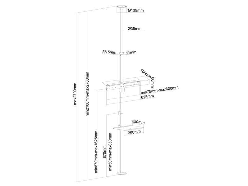 NEOMOUNTS Boden-Deckenhalterung FPMA-CF200 Silber Boden-Deckenhalterung für Flachbildschirme/Fernseher von 37