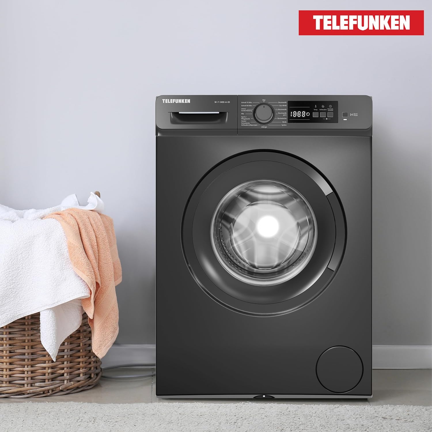Telefunken Waschmaschine 7kg | Frontlader 1400 U/Min. | Inverter Motor - Leise & Effizient | AquaStop - Schutz vor Wasserschäden | Schontrommel | Washing Machine | 15 Programme | EEK A | W-7-1400-A-DI