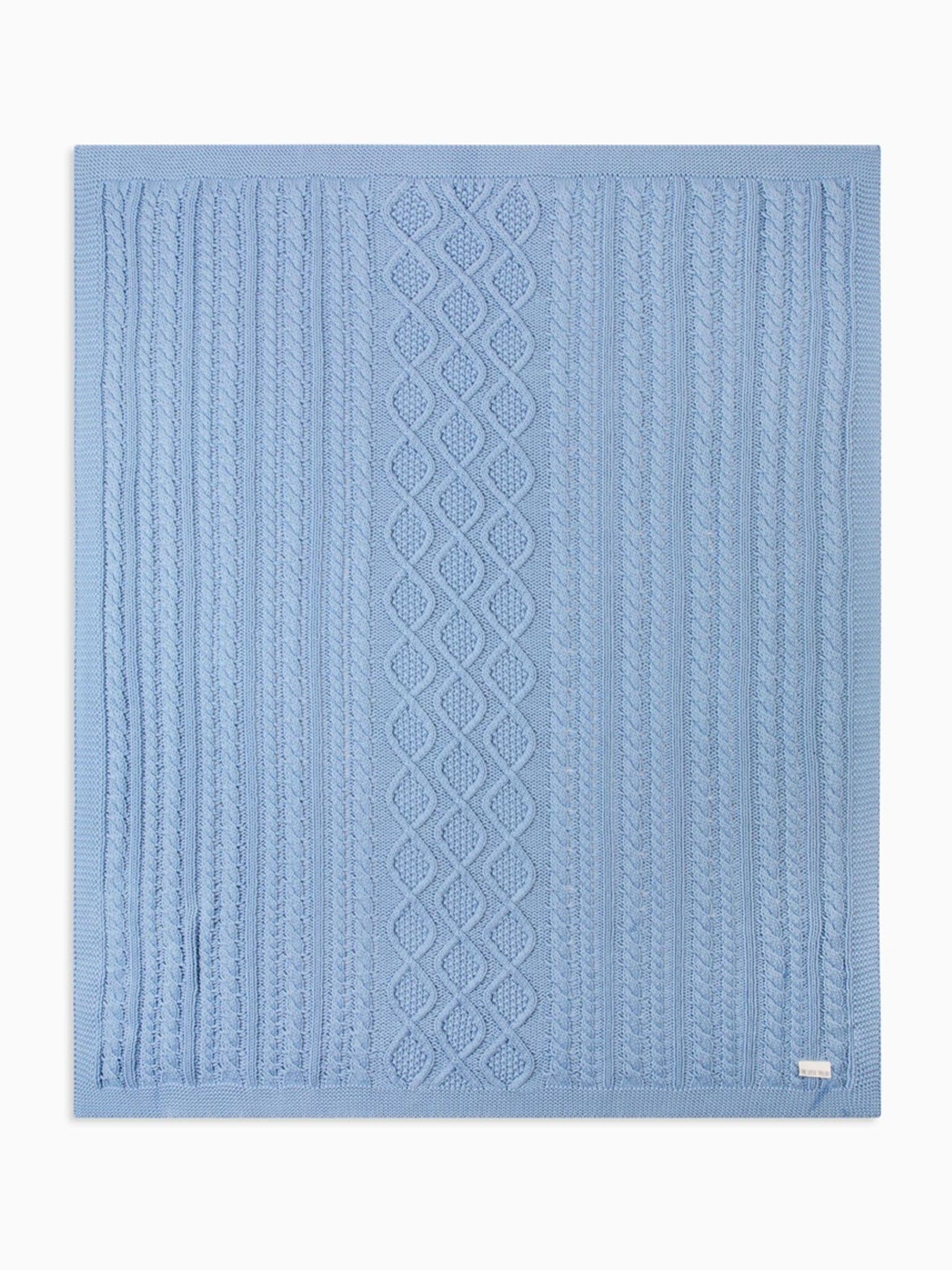 The Little Tailor Baby Blue Fisherman Cable Knitted 100% Cotton Blanket