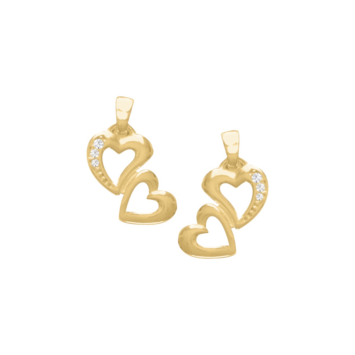 Boucles d'oreilles coeurs  plaqué or et oxyde de zirconium