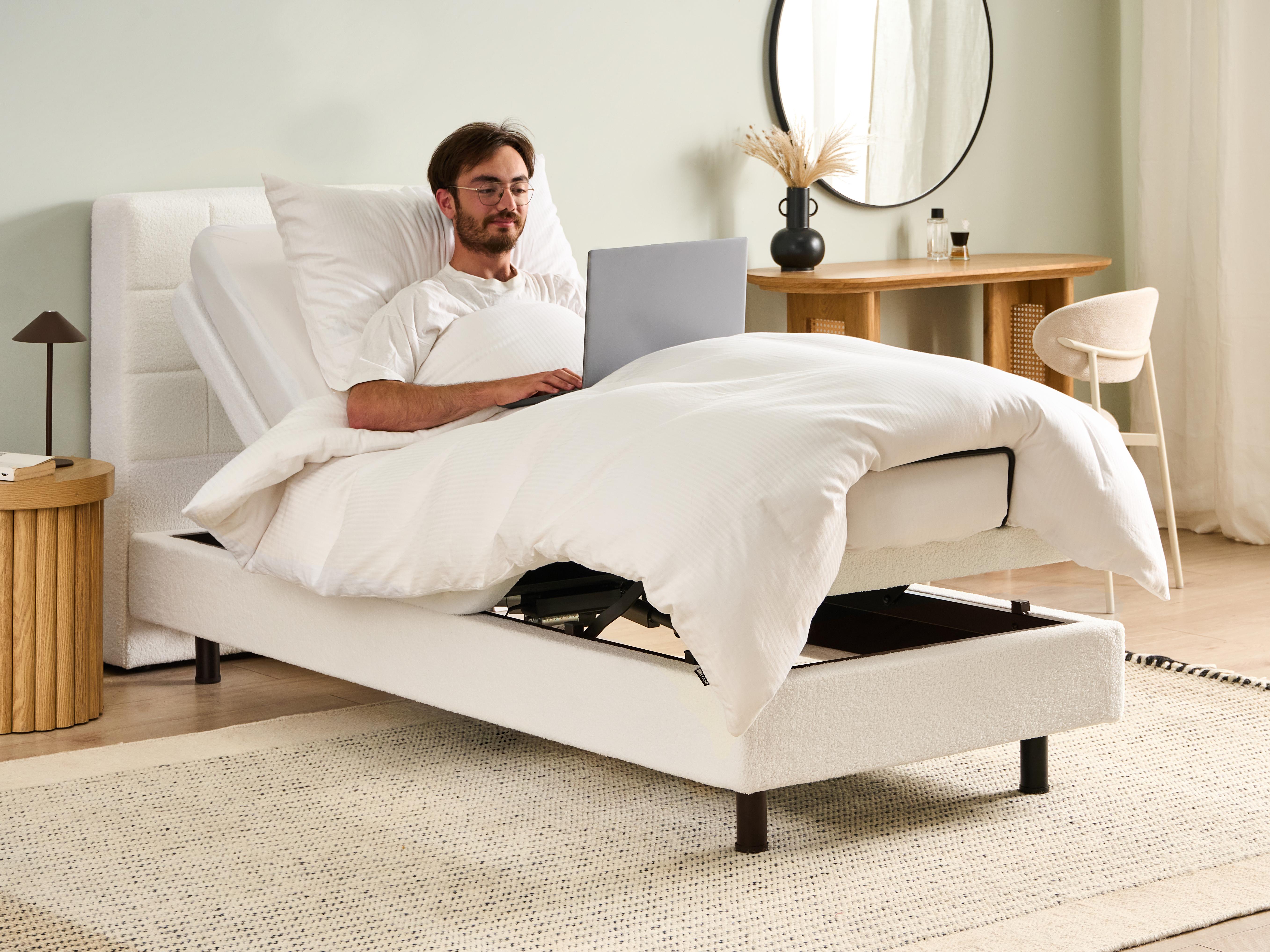 Verstelbaar bed Bouclé DUKE 90 x 200 cm Gebroken wit
