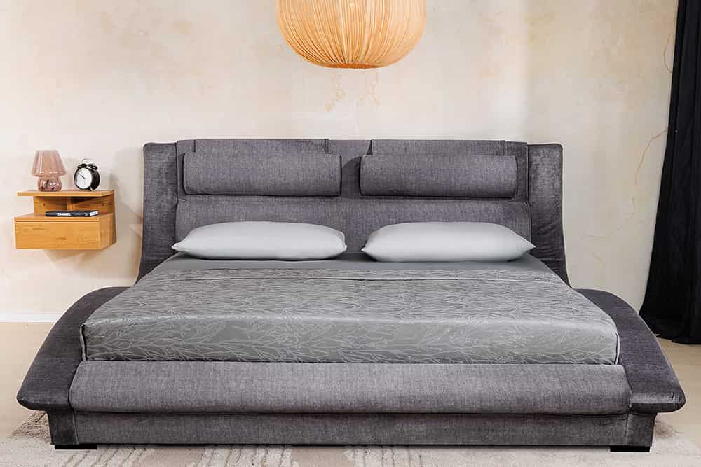 Modernes Bett SWING 180x200cm grau Vogue Velours Samt geschwungenes Doppelbett