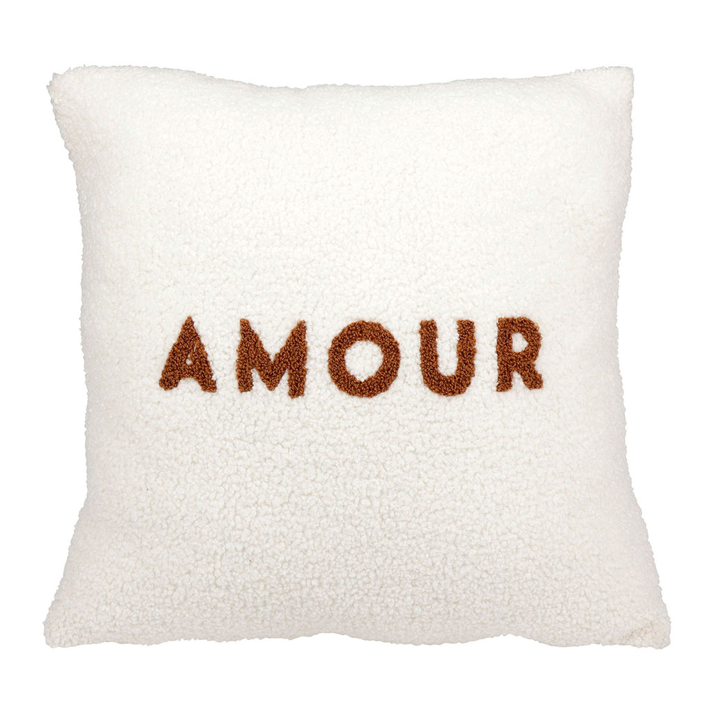 Housse de coussin effet bouclette AMOUR 40x40cm