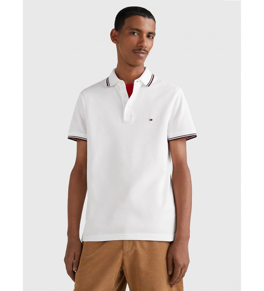 Camisa polo Tommy Hilfiger com acabamento canelado, coleção 1985, branca.