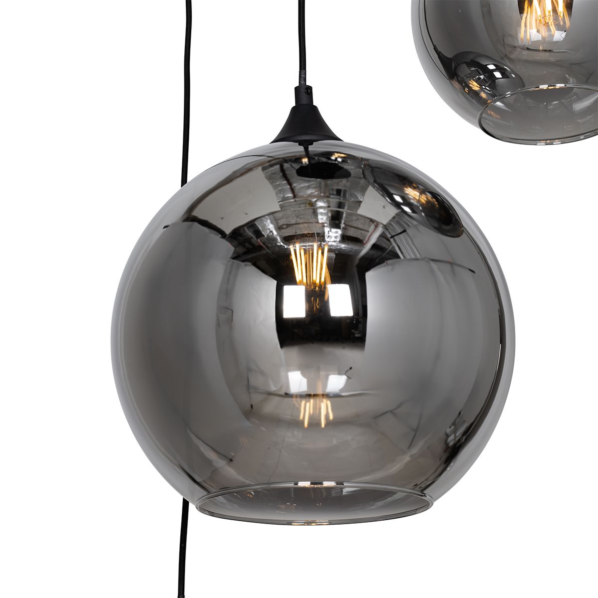 Smart hanglamp zwart met smoke glas rond 7-lichts incl. 7 Wifi A60 - Sandra