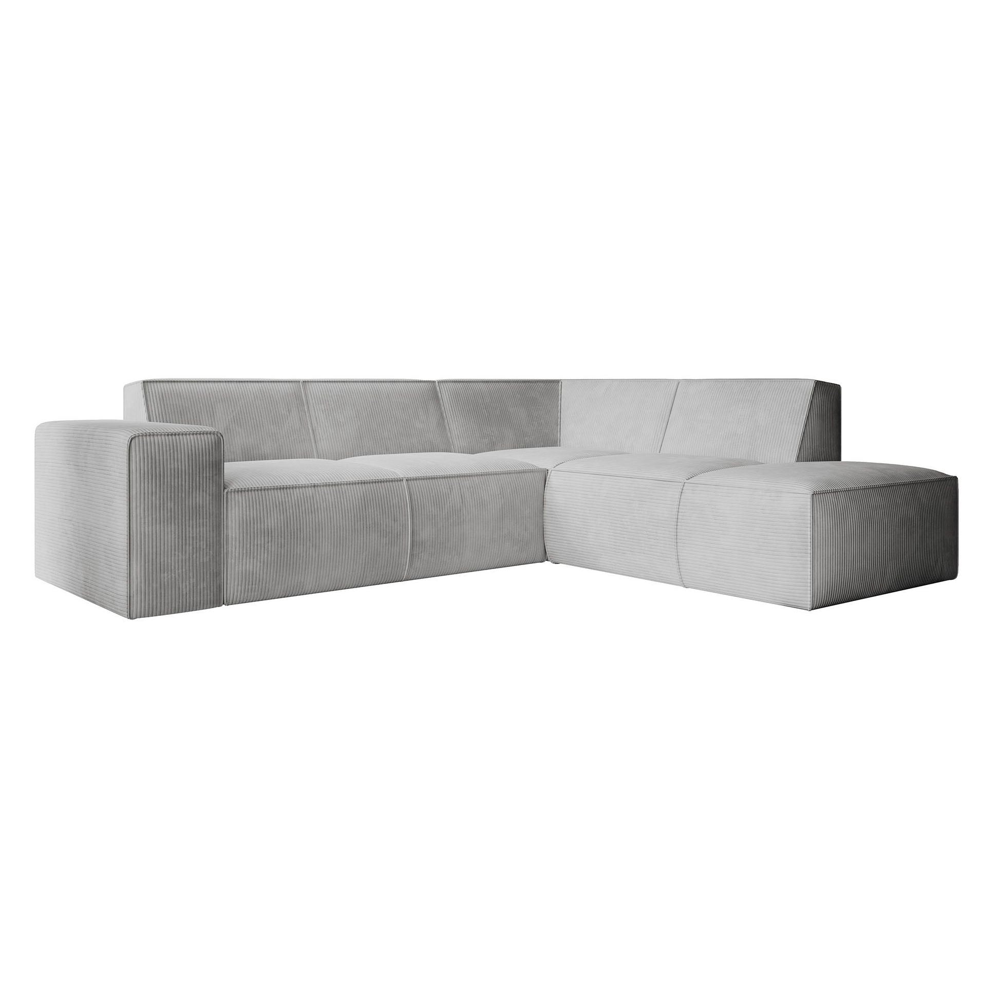 Monet - Hoekbank 4-zits met chaise longue - Ribstof grijs - Rechts