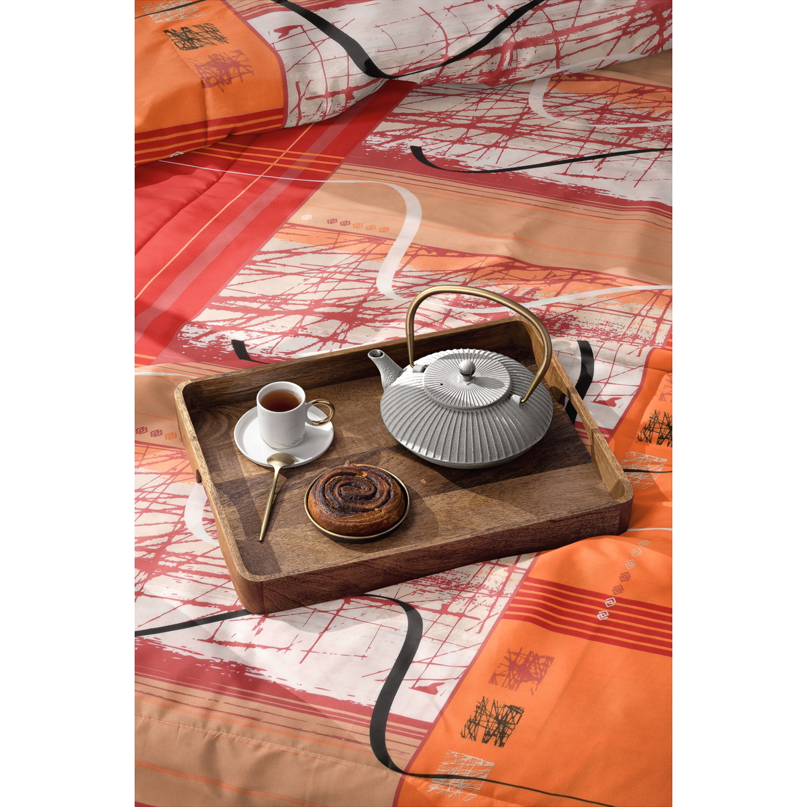 Bettwäsche Satin Picasso orange 160x210 65x100 Bettanzug Nord