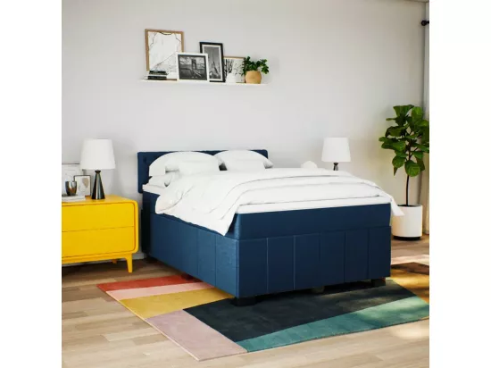 Sommier à lattes de lit avec matelas Bleu 160x200 cm Tissu