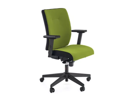Fauteuil de bureau ergonomique en tissu vert avec piètement noir à roulettes ELIE