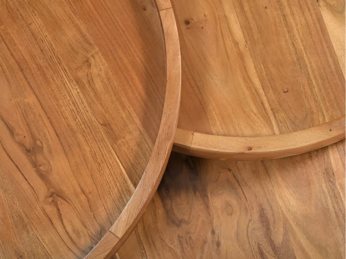 Tables basses gigognes en bois d'acacia et métal noir - Naturel clair - ELORA