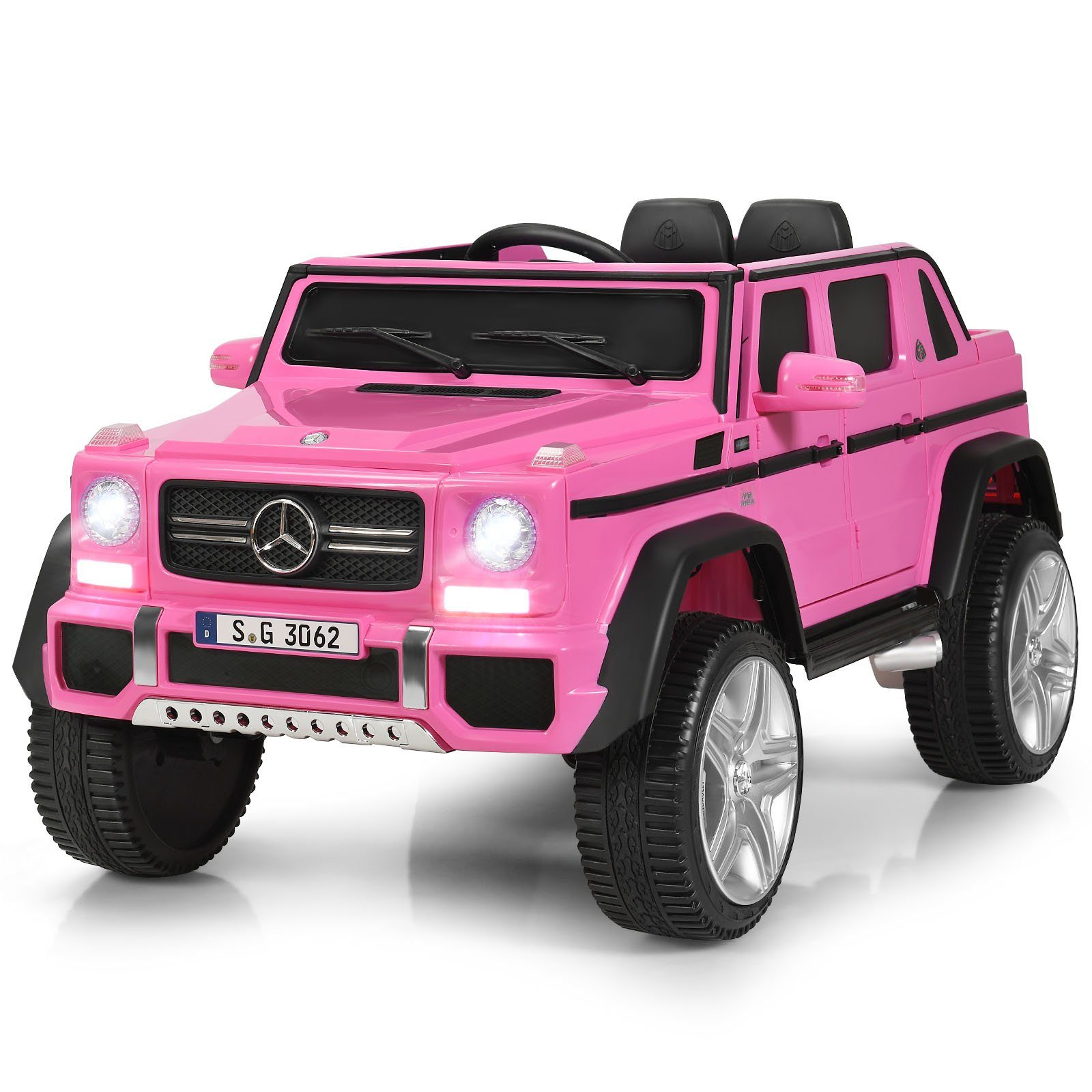 Carrinho elétrico infantil COSTWAY Mercedes Benz, com música e LED, velocidade de 2,5 a 5,5 km/h.