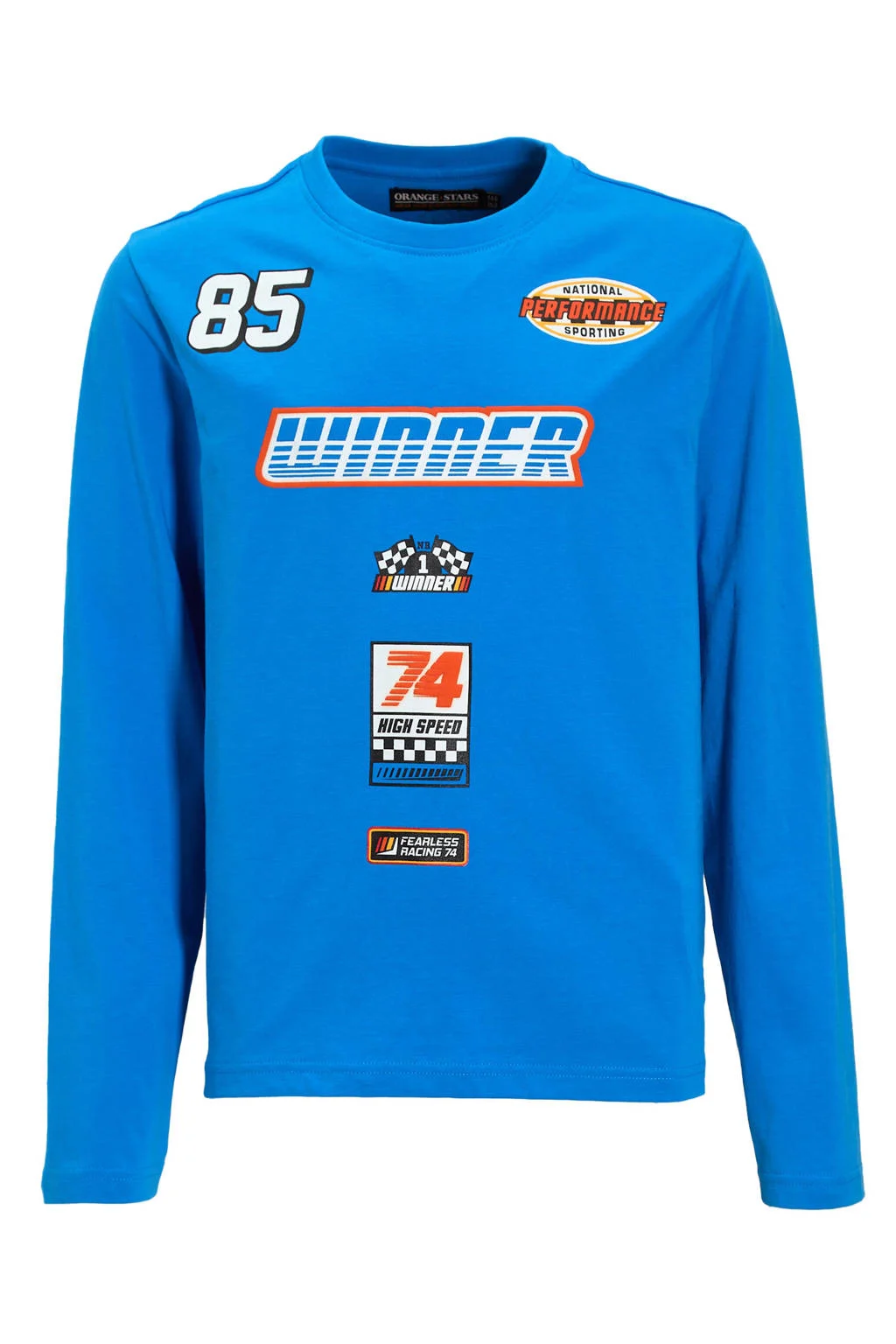 Orange Stars longsleeve met logo print Luca blauw