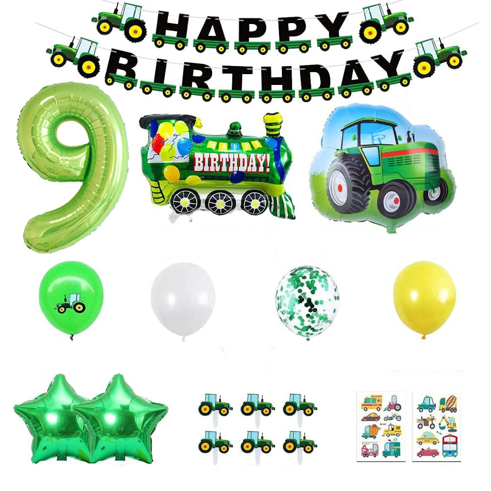 (66-tlg. Set) Zahlen Ballon Kinder Geburtstags Party Folienballon   Happy Birthday Girlande / Kuchenstecker - Zahl 9 / Fahrzeuge