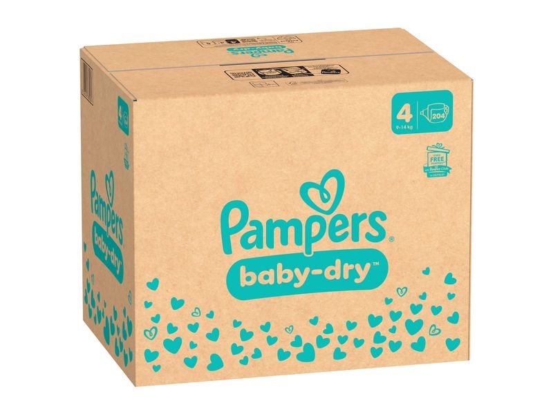 Pampers Windeln Baby Dry Maxi Grösse 4 Monatsbox 9-14 kg, 204 Stück