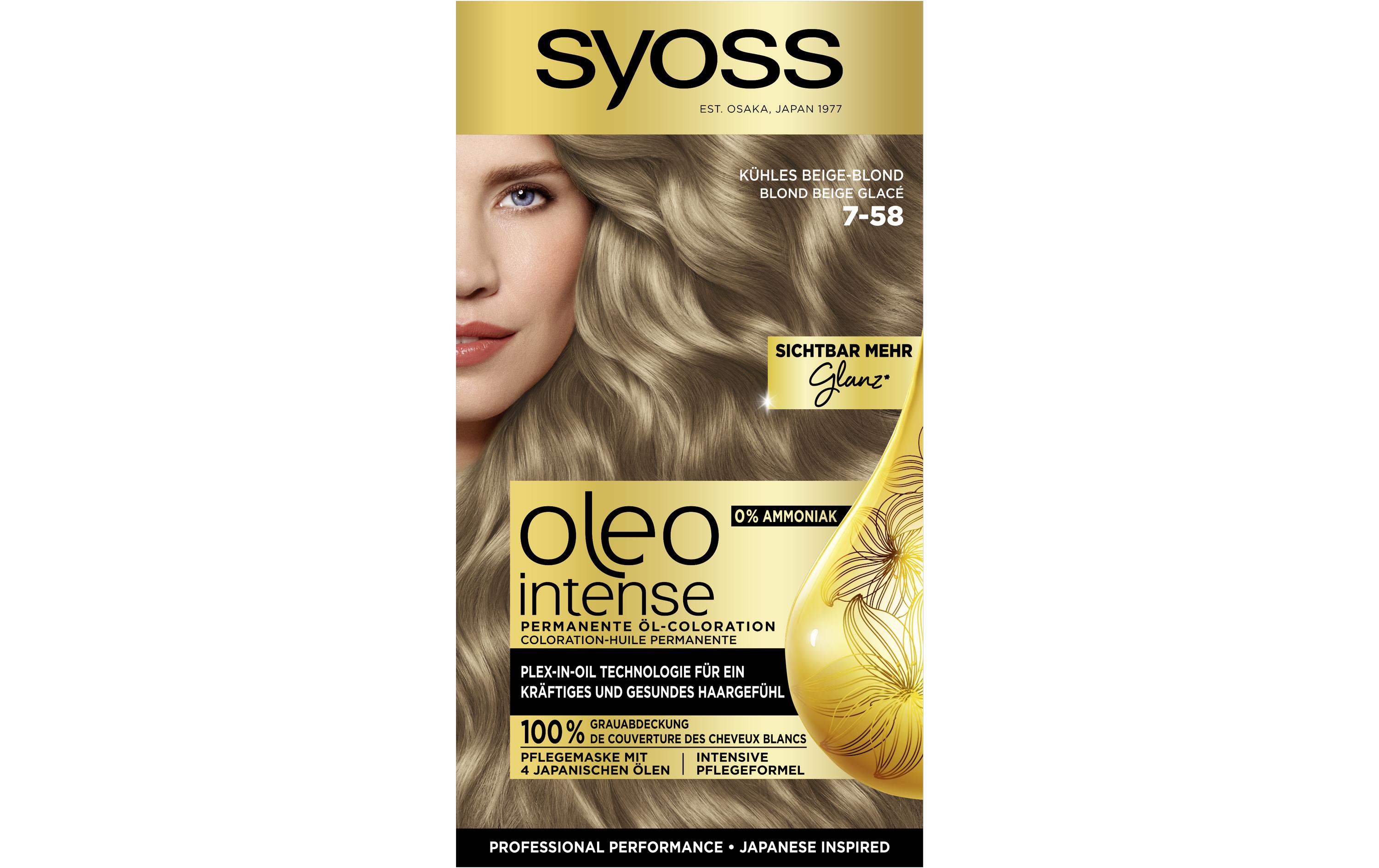 Haarcoloration Oleo Intense 7-58 Kühles Beige BlondDauerhafte Haarfarbe mit pflegendem Öl, Coloration ohne Ammoniak