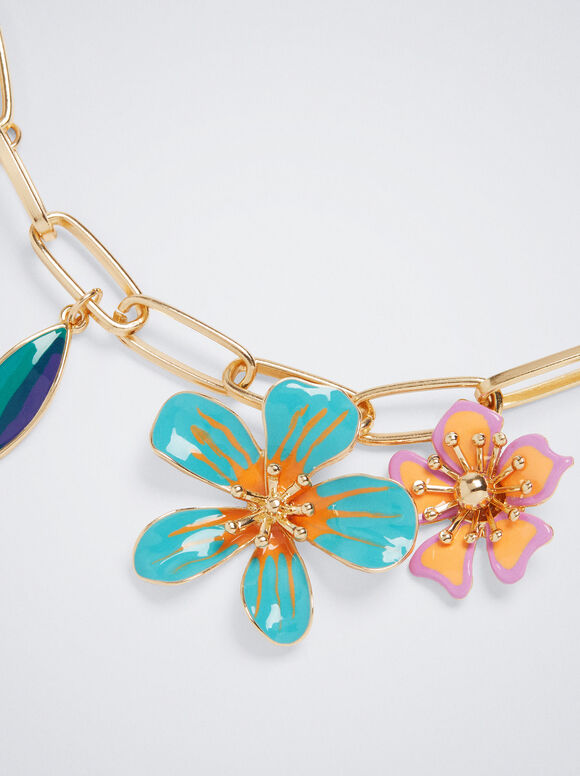 Pulseira com flores e conchas - Multicolorida