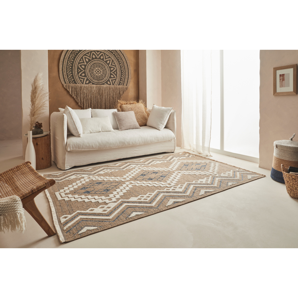 Tapis intérieur extérieur aspect jute bleu tulum 9054 290 x 200 cm