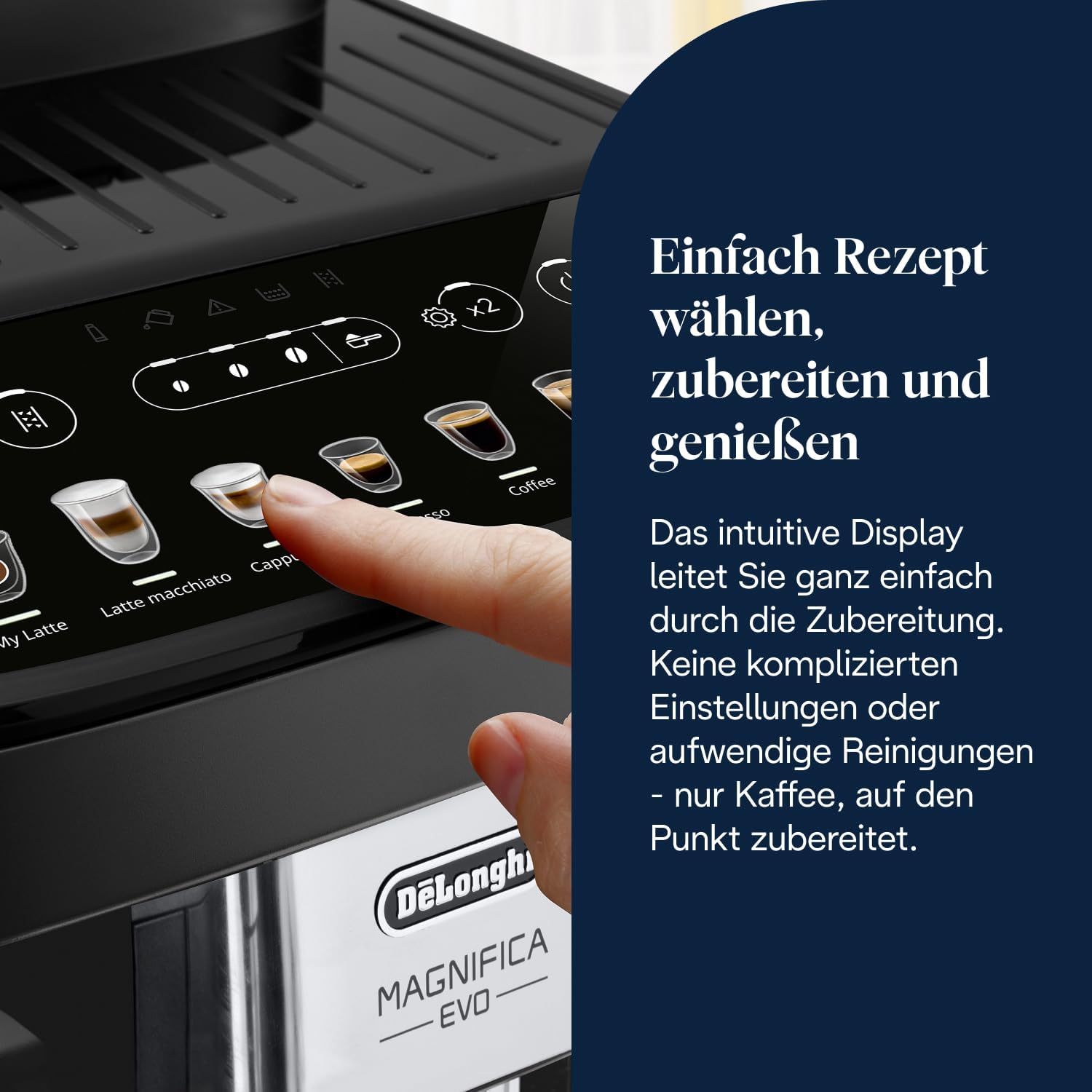 De'Longhi Magnifica Evo - Perfetto Kaffeevollautomat mit LatteCrema-Milchaufschäumer, 7 One-Touch-Getränke, Cappuccino, Espresso Kaffeemaschine, Soft-Touch-Bedienfeld, Schwarz (ECAM292.81.B)