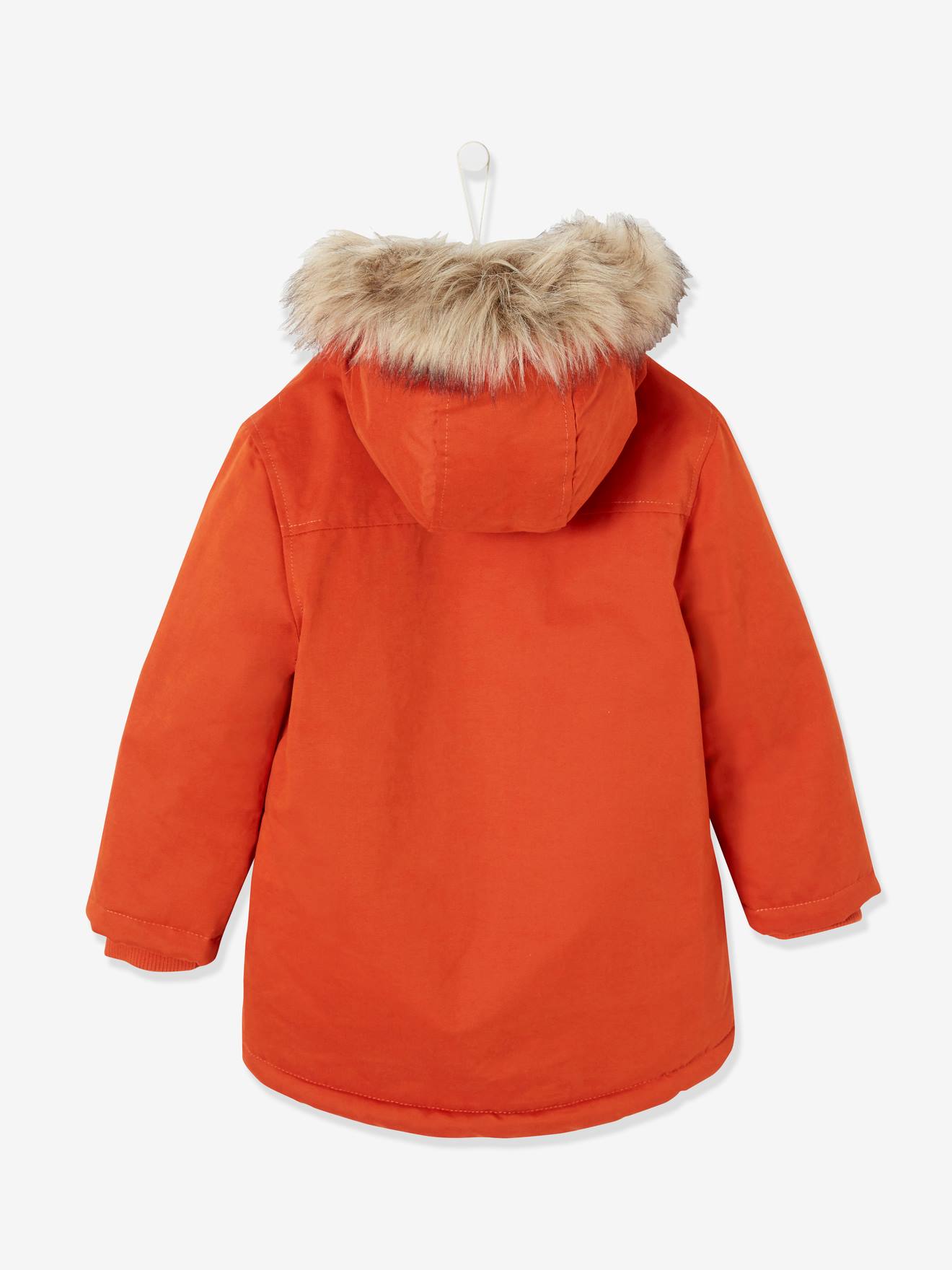 Parka com capuz e enchimento de poliéster reciclado, para meninos, laranja escuro liso com estampa.