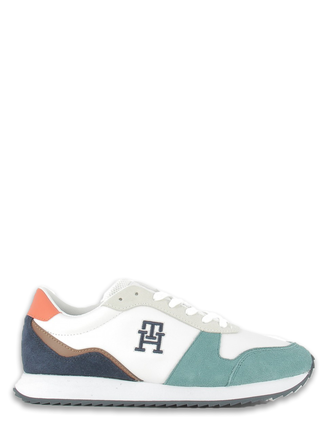 tommy hilfiger Baskets de ville homme runner evo leather cuir blanc/bleu/marron/orange