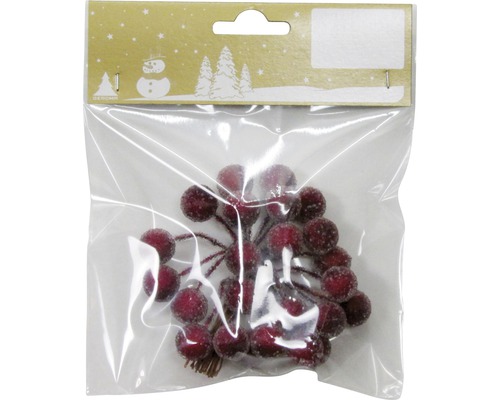 Kerstdecoratie bessen met draad Ø 1,5 cm rood-zwart