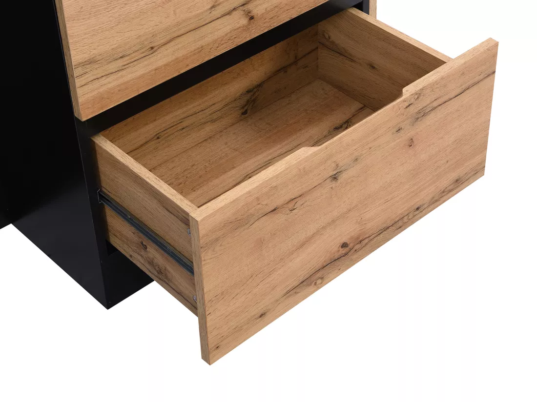 Ilot central de cuisine avec 6 tiroirs et 4 niches en MDF - Naturel clair et Noir - POMARELA