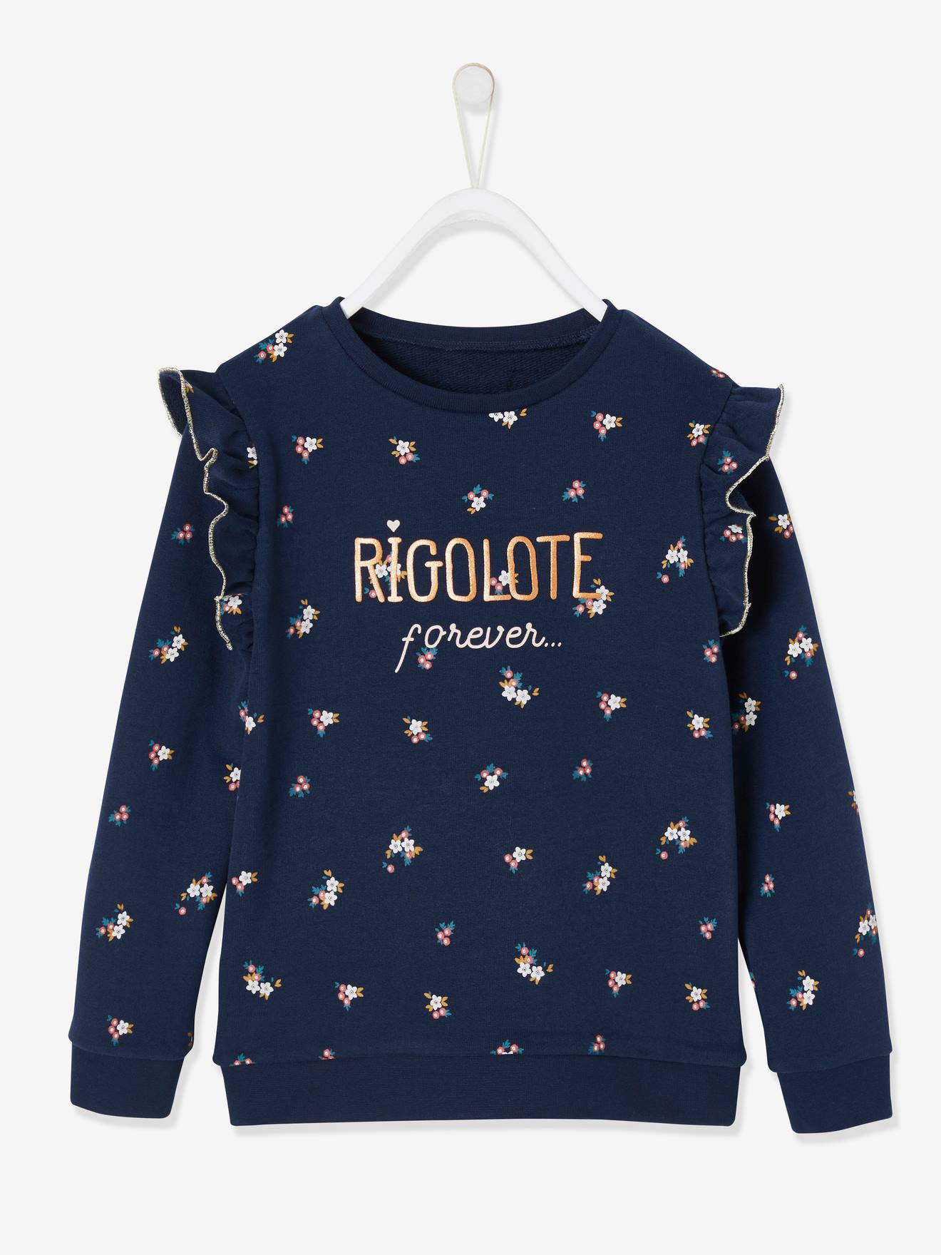 Moletom com mensagem e mangas com babados, para meninas, rosa maquiagem