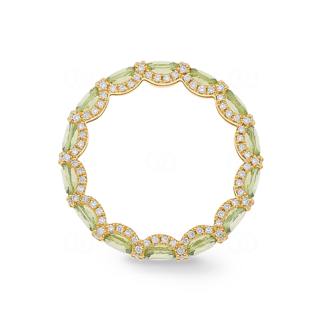 Mémoire-Ring 750/18 K Gelbgold mit Peridoten & Diamanten 0.41 ct H/si