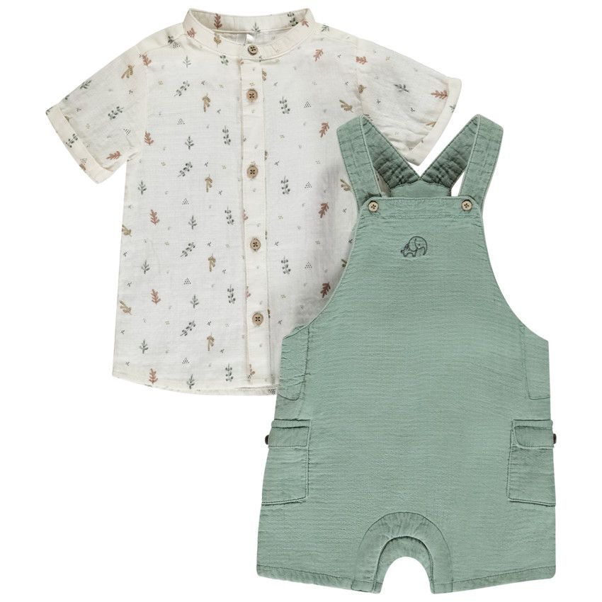 Ensemble 2 pièces avec salopette brodée pour bébé garçon - Ecru