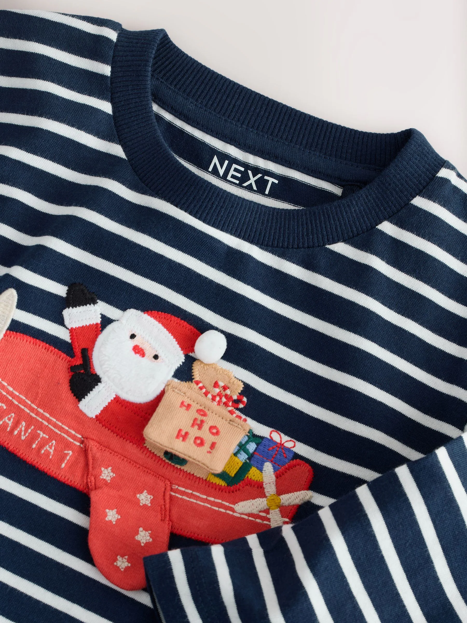 Marineblauw/wit applicatie - Kerst-T-shirt met lange mouwen (3mnd -8jr)