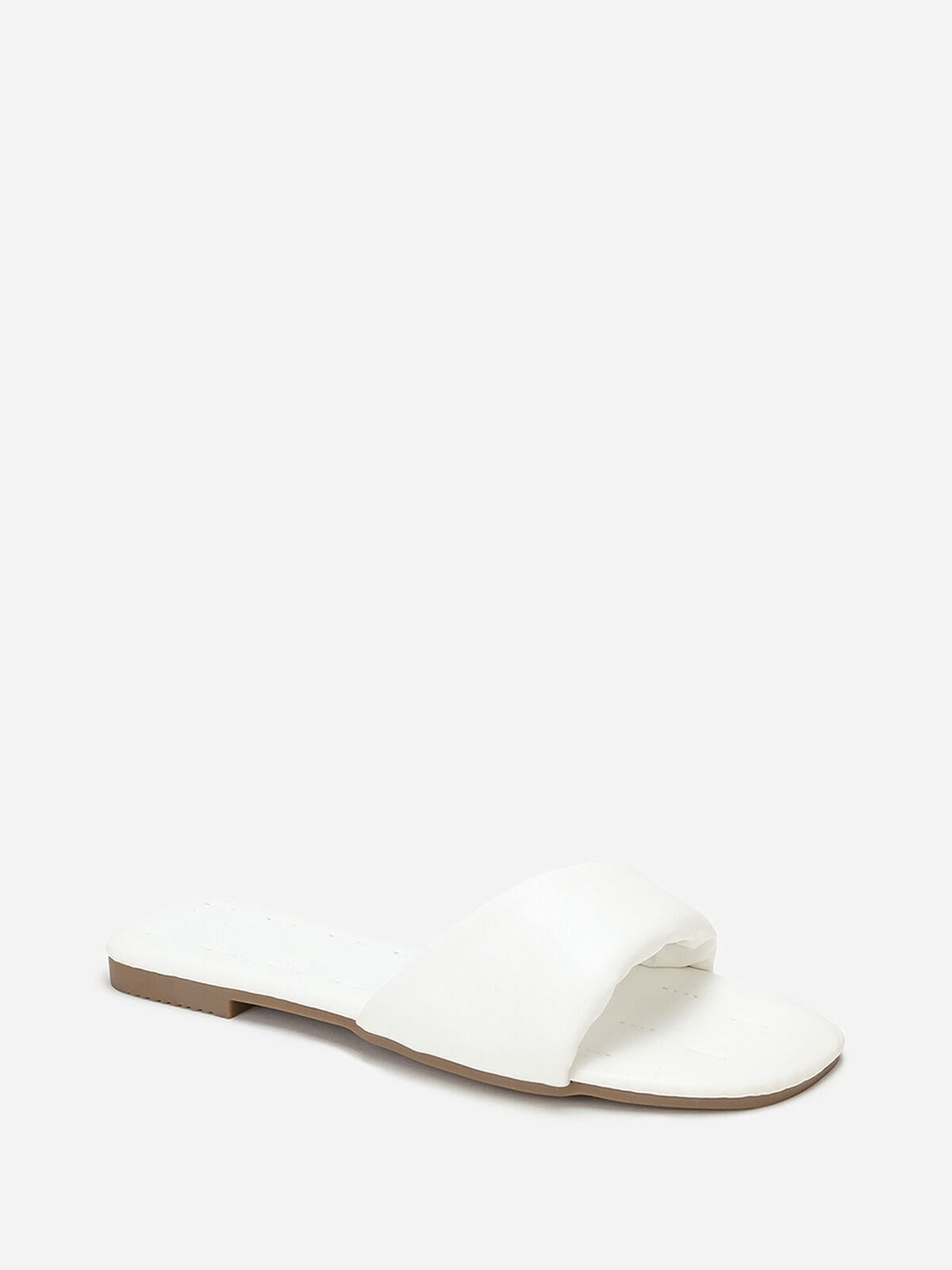 Mules plates à bride torsadée en simili- Blanc