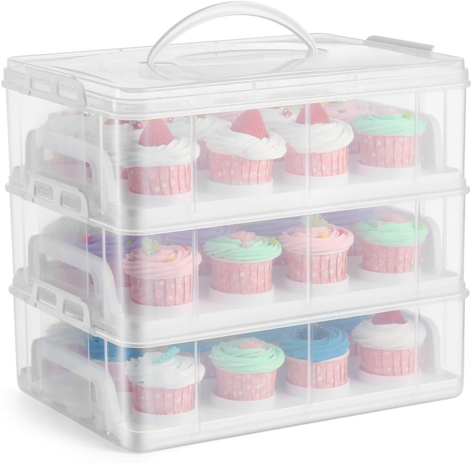 Muffin Transportbox Kuchen Behälter mit Griff für 36 Cupcakes - Transparent / Weiss