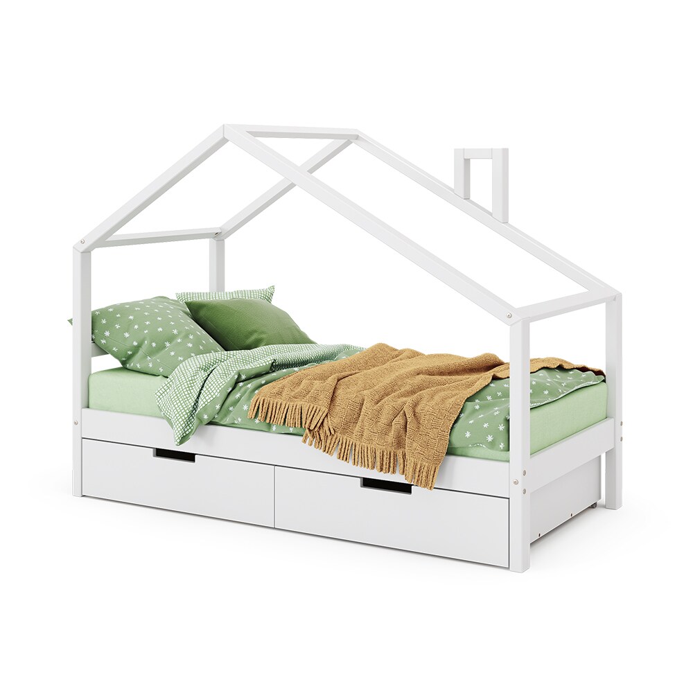 VitaliSpa Kinderbett Lori 160x80cm Weiß Hausbett inkl. Matratze & Schublade