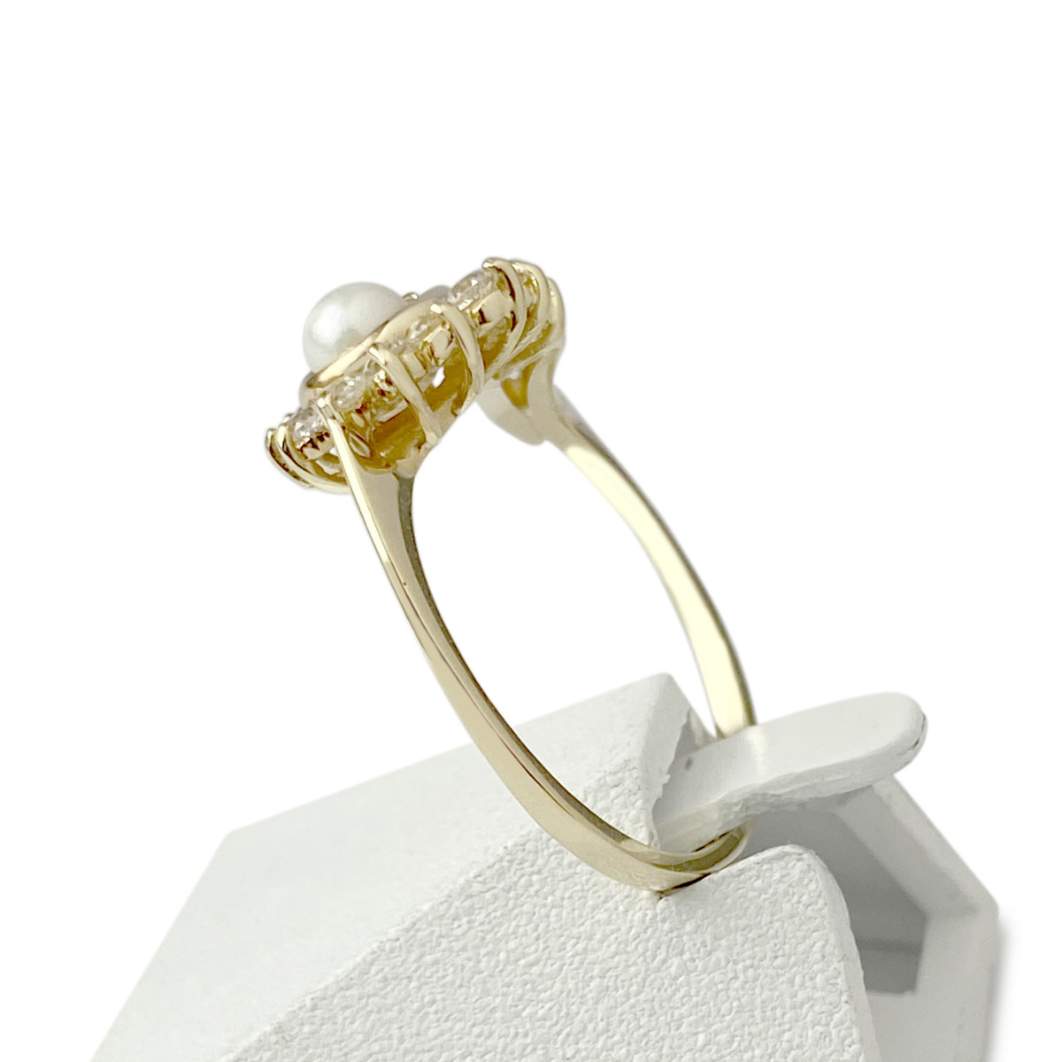 Bague d'occasion or 750 jaune zirconias perle de culture de Chine