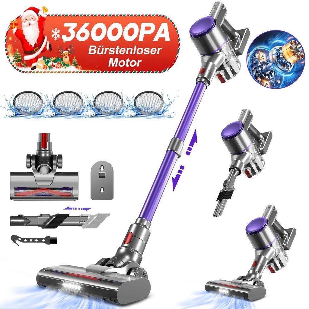 Portreen Akku Staubsauger,HEPAx4 500W/36000Pa Staubsauger kabellos,50