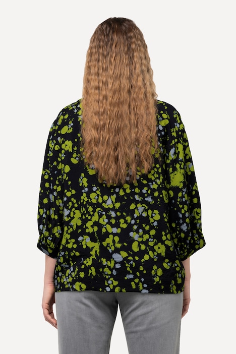 Bluse, Punkte, A-Linie, Rundhals, Langarm