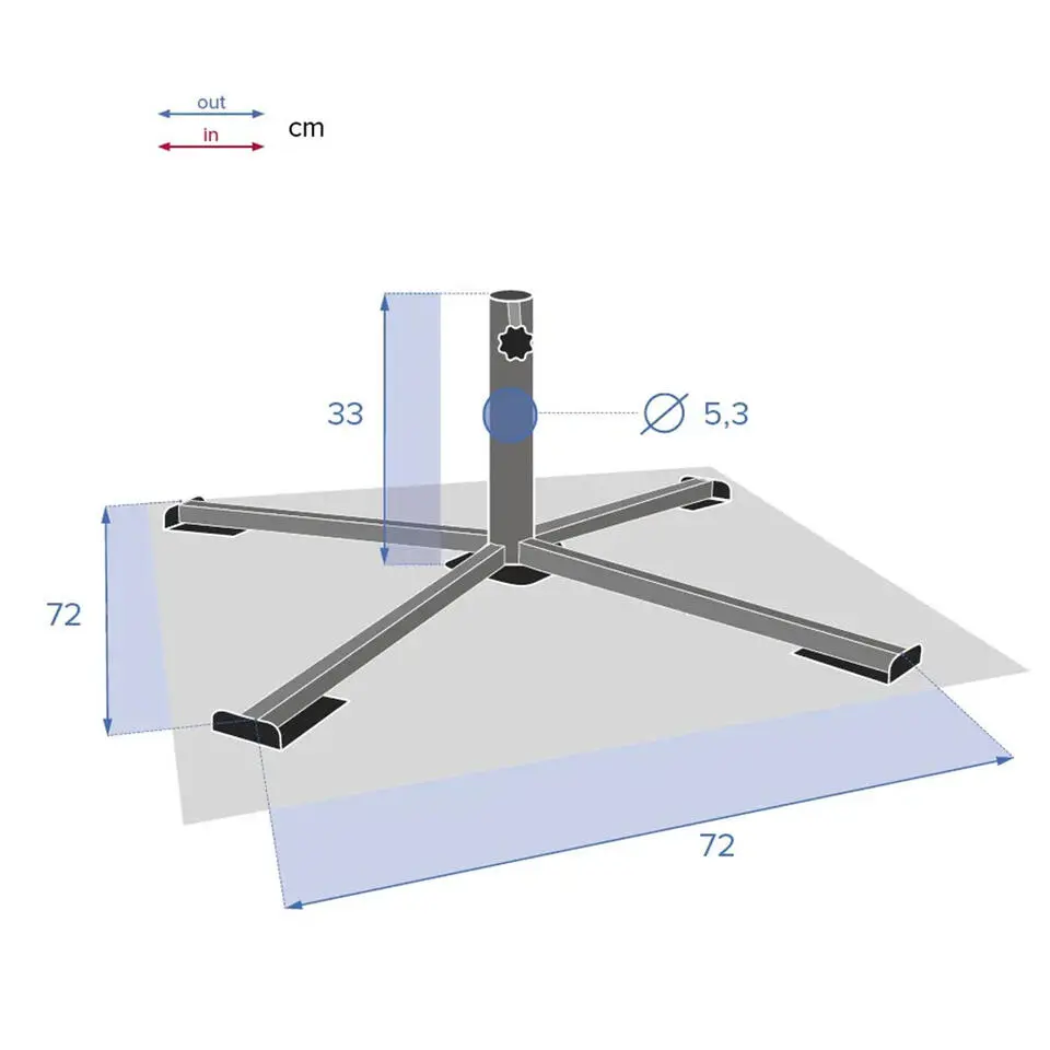 Hespiride parasolvoet/kruisvoet - metaal - 102 x 33 cm - 38/48 mm