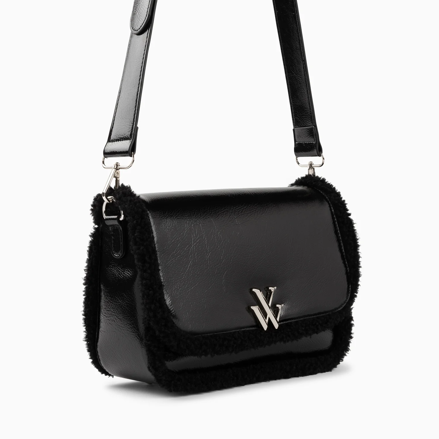 Sacs-Sac bandoulière Bertina noir à rabat et faux shearling
