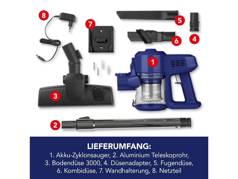 CLEANmaxx Akku-Hand- und Stielsauger Blau/Silber Kabelloser Hand- und Bodenstaubsauger