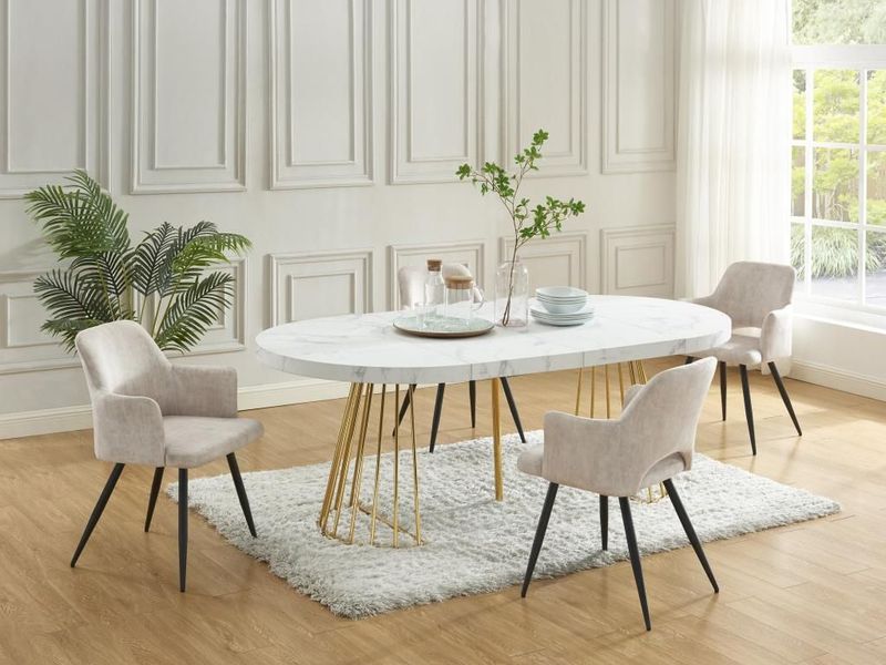 Vente-unique Uitschuifbare Eettafel Wit Marmereffect en Goud - 2 tot 12 Plaatsen