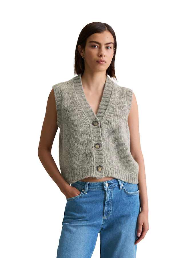 Marc O'Polo DENIM Strickweste »cropped aus kuscheligem Schurwolle-Alpaka-Mix«, entspannter Schnitt mit tiefem V-Ausschnitt