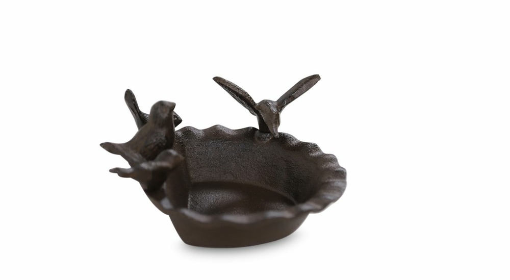 Abreuvoir 4 oiseaux fonte fonte marron 21.5x18.5x9cm