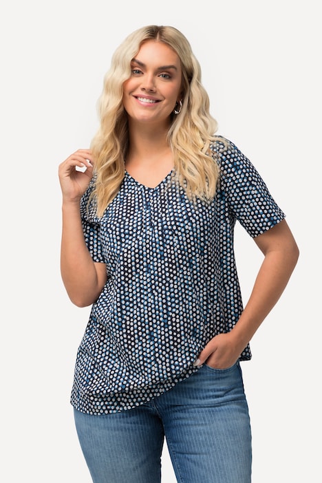 T-Shirt, Zierfalten, A-Linie, V-Ausschnitt, Halbarm